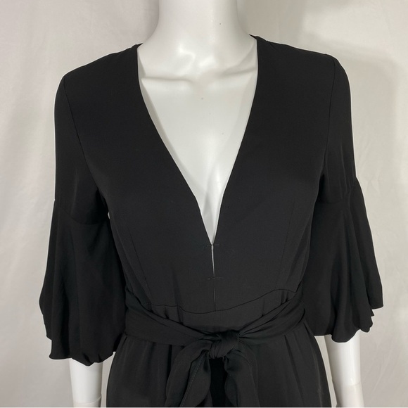 Reina Diaz Deep V-Neck Bishop Sleeve Black Pantsuit Jumpsuit - Picture 3 of 10